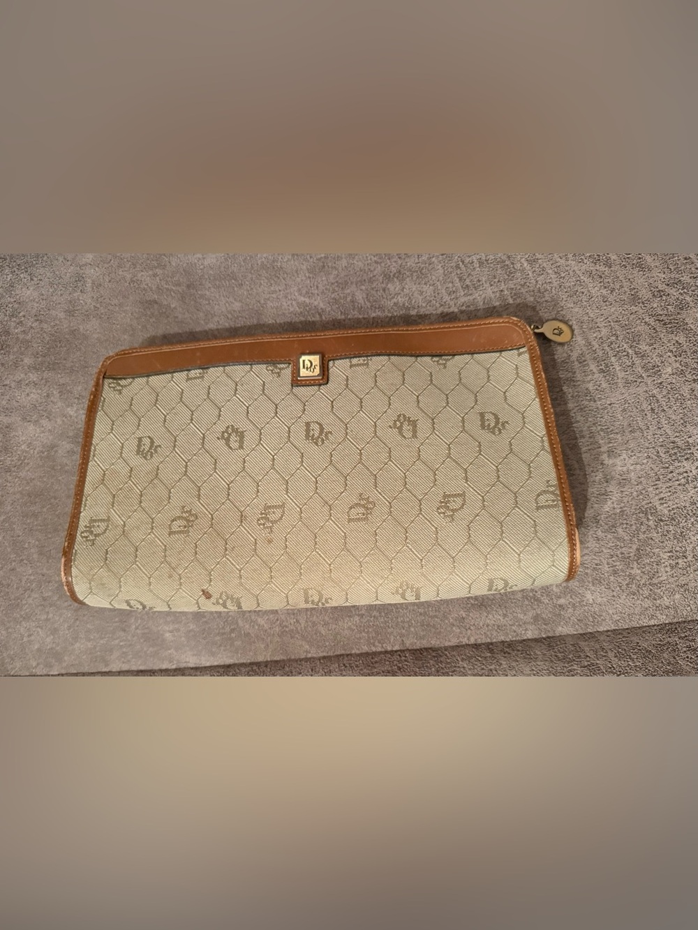 Dior Honeycomb Clutch in Beige with COA